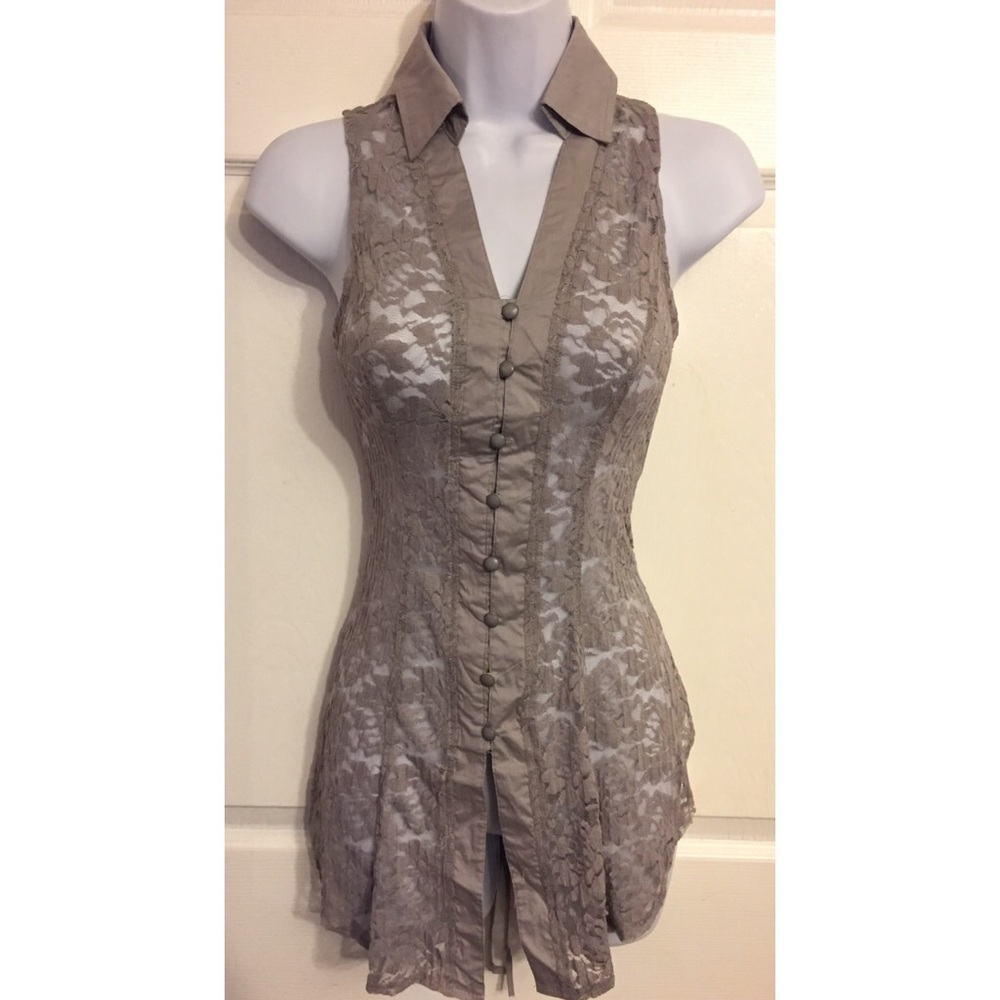 Lydia Sheer Gray Sleeveless Blouse New W/Tags